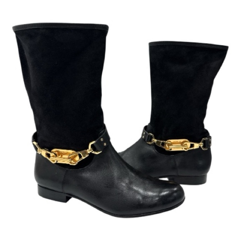 Rachel Zoe Black Leather Boots with Gold Accent size 7 - Picture 9 of 16